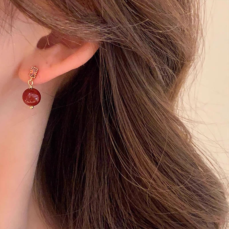 Nimara Ritual 925 Sterling Silver Posts 14K Gold Filled Cinnabar Bead Zircon Calm Earrings