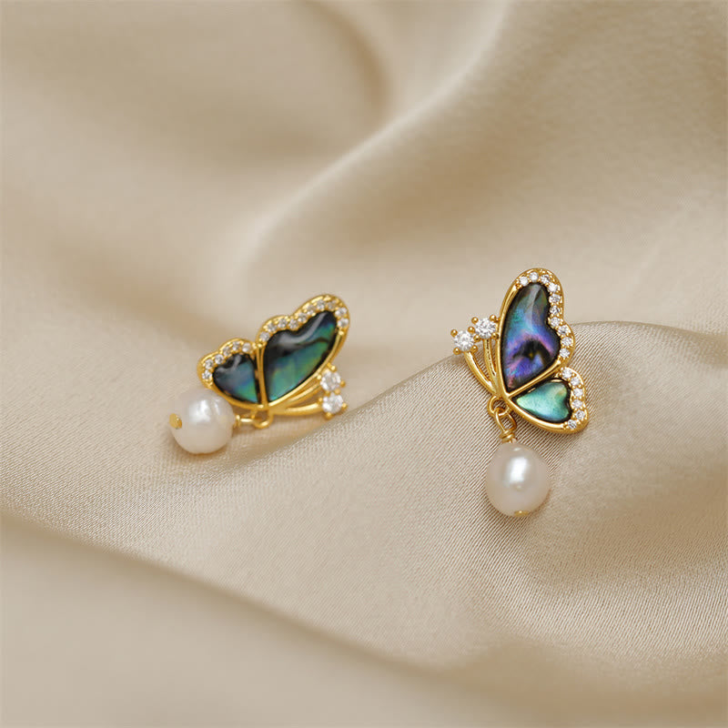 Nimara Ritual 18K Gold Plated Copper Pearl Butterfly Love Stud Earrings