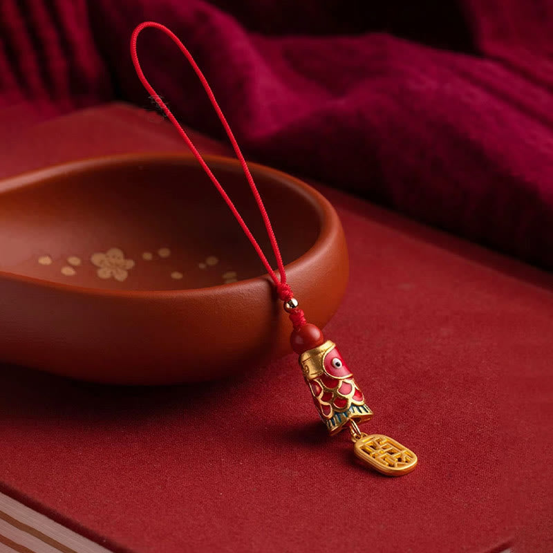 Nimara Ritual Koi Fish Cinnabar Attracting Wealth Wish Ruyi Charm Luck Phone Hanging Decoration