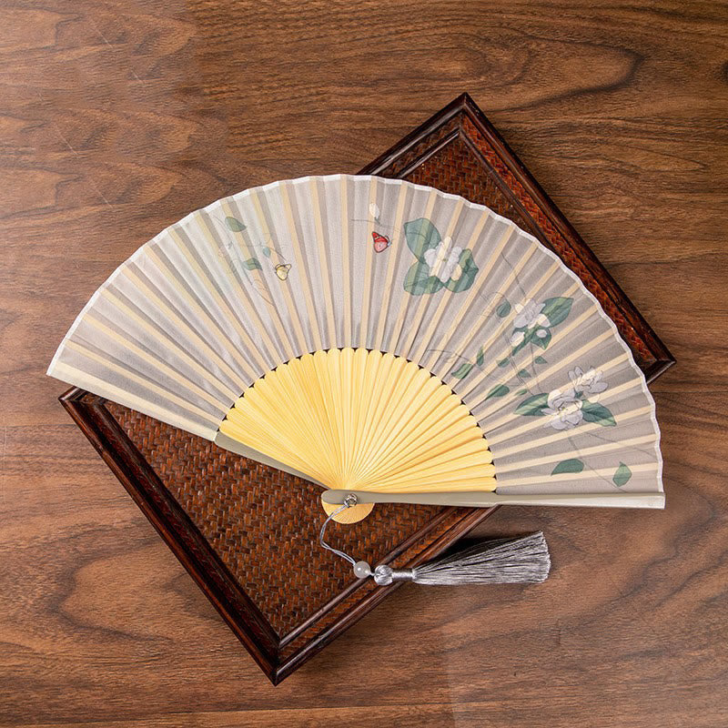 Nimara Ritual Jasmine Lotus Begonia Flowers Handheld Bamboo Folding Fan