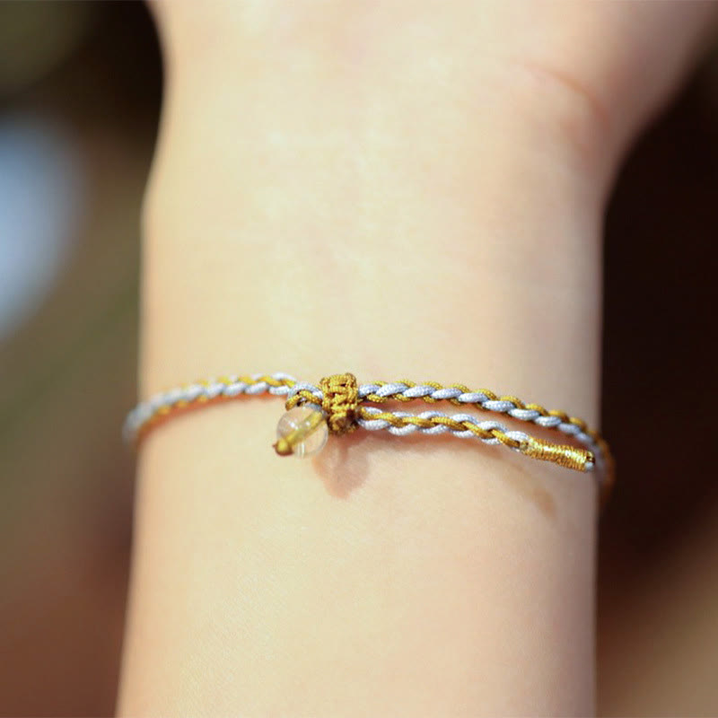 Nimara Ritual 925 Sterling Silver Natural Jade Gourd Rutilated Quartz Fu Character Luck Braid Bracelet