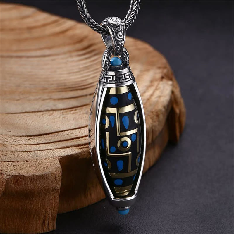 Peace & Purity Tibetan Om Mani Padme Hum Nine-Eye Dzi Bead Pattern Rotatable Necklace Pendant