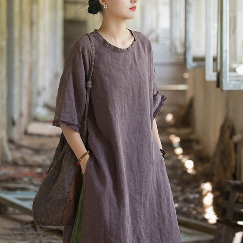 Nimara Ritual Ramie Linen Split Hem Top Women's Half Sleeve T-Shirts