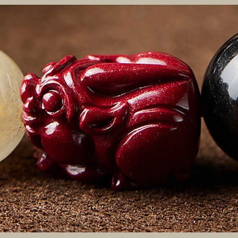 Nimara Ritual Gold Sheen Obsidian PiXiu Cinnabar Om Mani Padme Hum Protection Bracelet