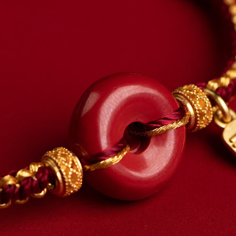 Nimara Ritual Natural Cinnabar Peace Buckle Fu Character Charm Blessing Braided Bracelet