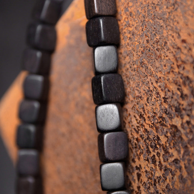 Nimara Ritual Ebony Wood Dzi Bead Copper Peace Couple Bracelet