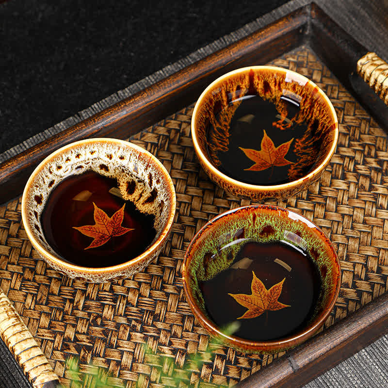 Nimara Ritual Maple Leaf Colorful Ceramic Teacup Home Tea Cups
