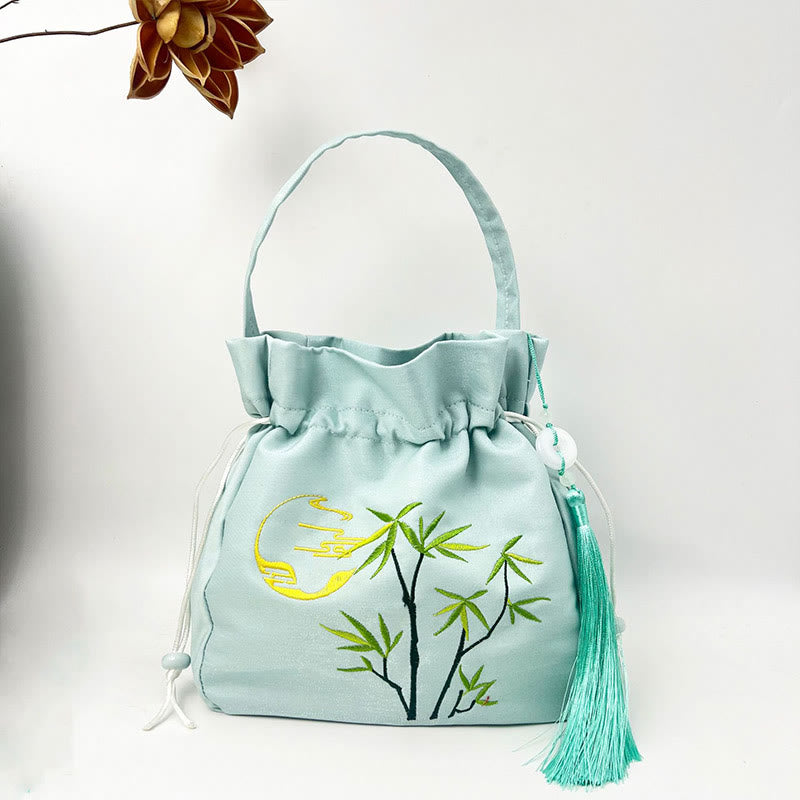 Nimara Ritual Embroidered Flowers Wisteria Lily Cotton Linen Tote Crossbody Bag Shoulder Bag Handbag