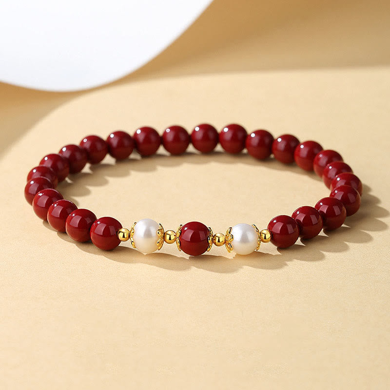 Nimara Ritual 925 Sterling Silver Natural Cinnabar Pearl Blessing Necklace Pendant Bracelet Earrings Jewelry Set