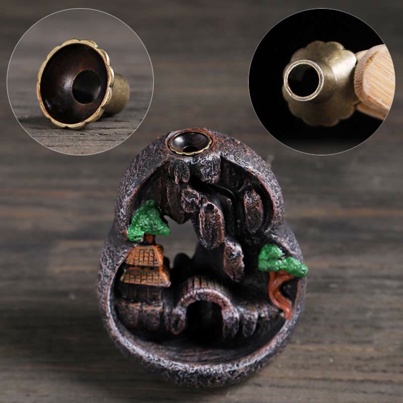 Nimara Ritual Mountain Bridges Pattern Meditation Resin Backflow Incense Burner