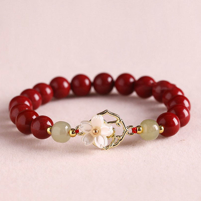 Nimara Ritual Natural Cinnabar Jade Beaded Tridacna Stone Flower Blessing Bracelet