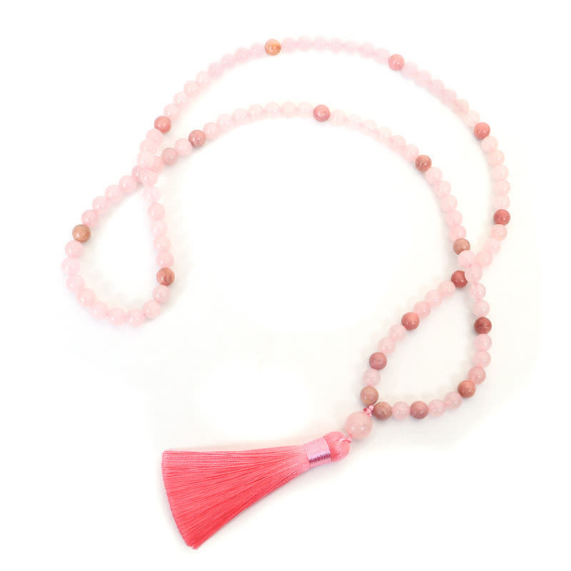 Nimara Ritual 108 Mala Beads Pink Crystal Love Tassel Bracelet