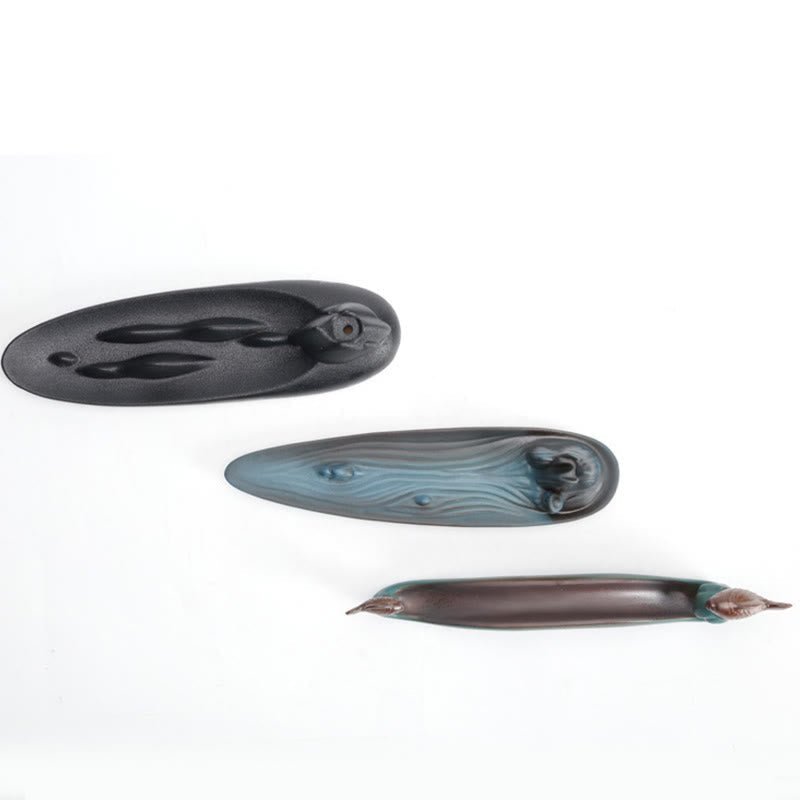 Nimara Ritual Double Koi Fish Mountain Healing Ceramic Stick Incense Burner Decoration