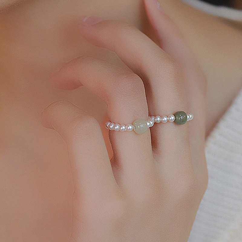 Nimara Ritual Round Jade Pearl Beads Luck Ring