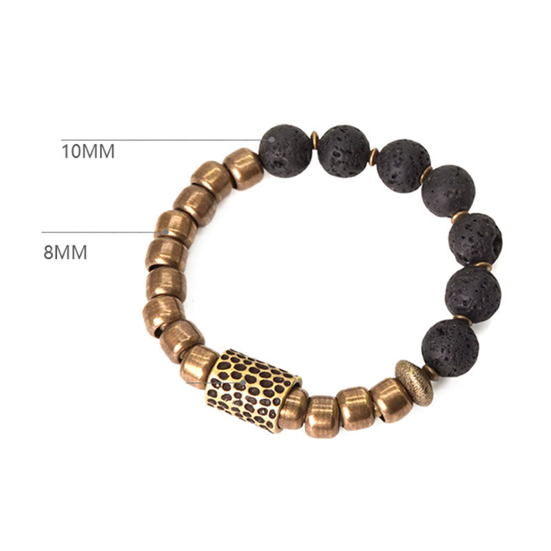 Nimara Ritual Lava Rock Stone Rainbow Obsidian Brass Support Healing Bracelet