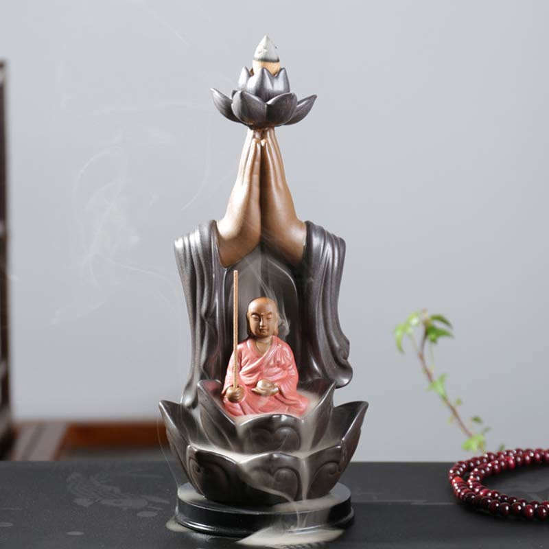 Nimara Ritual Buddha Avalokitesvara Chenrezig Ksitigarbha Ceramic Lotus Blessing Backflow Incense Burner