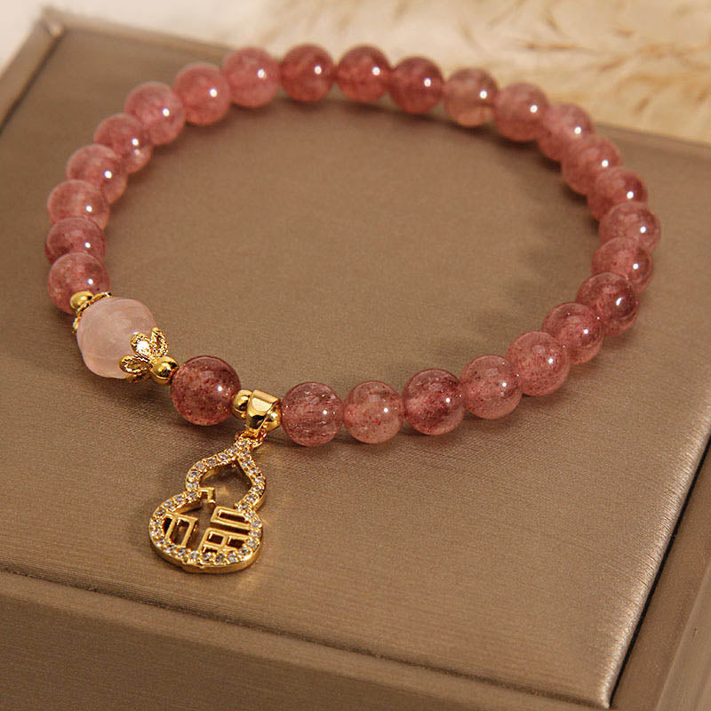 Nimara Ritual Strawberry Quartz Gourd Fu Character Charm Positive Bracelet