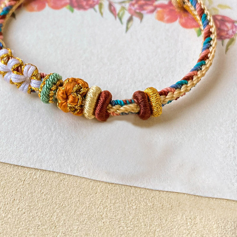 Nimara Ritual Handmade Dunhuang Color Peach Blossom Pattern Braid String Bracelet
