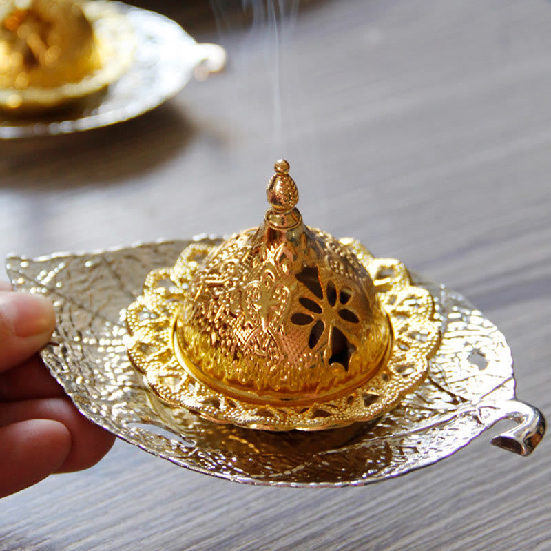 Nimara Ritual Tibetan Gold Mini Leaf Coaster Meditation Incense Burner