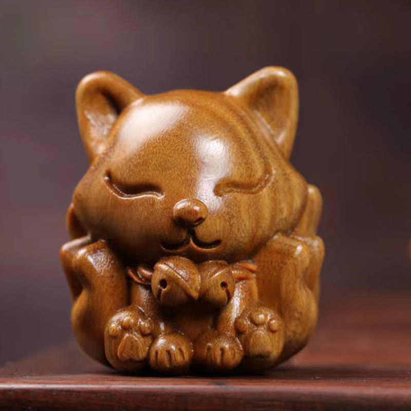 Nimara Ritual Mini Nine Tailed Fox Ivory Fruit Sandalwood Green Sandalwood Blessing Decoration