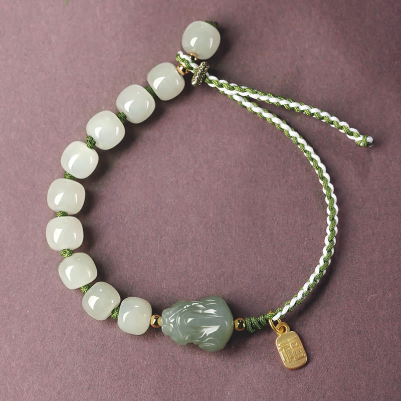 Nimara Ritual Natural Hetian Jade PiXiu Luck Fu Character String Bracelet