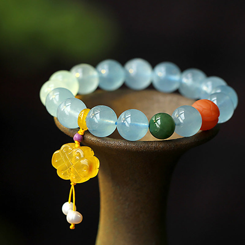 Nimara Ritual Natural Aquamarine Amber Chinese Knotting Charm Peace Bracelet
