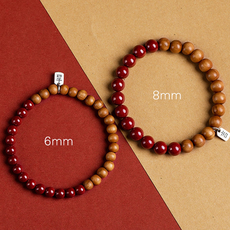 Nimara Ritual 925 Sterling Silver Peach Wood Cinnabar Ward Off Evil Spirits Bracelet