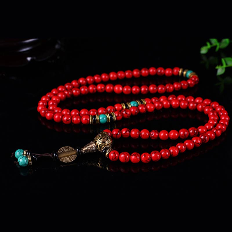Nimara Ritual Tibetan Mala Red Turquoise Lucky Necklace Bracelet