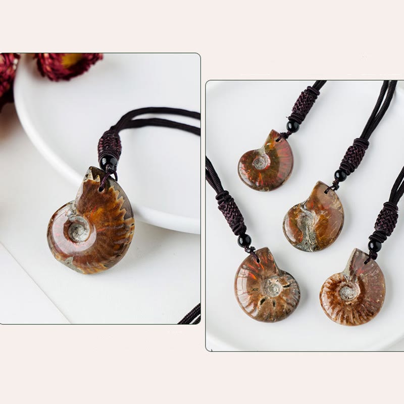 Nimara Ritual Natural Ammonite Fossil Snail Pattern Meditation Healing Necklace Pendant