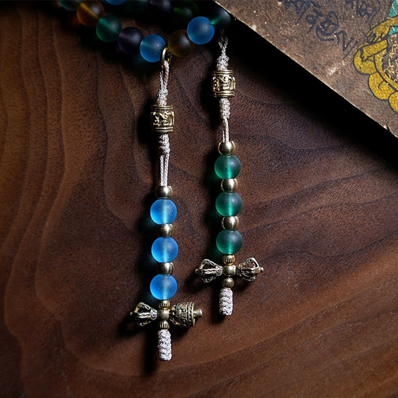 Nimara Ritual Tibetan 108 Mala Beads Multicolored Liuli Glass Bead Chinese Zodiac Nine Palaces Eight Diagrams Charm Bracelet