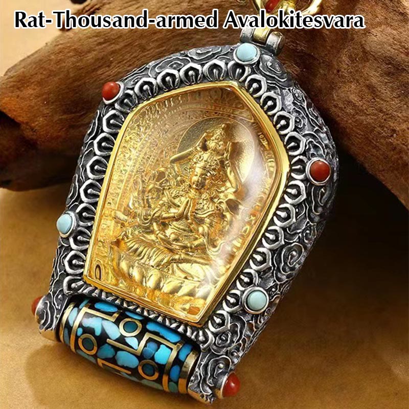 Nimara Ritual Tibet Chinese Zodiac Natal Buddha Thangka Prosperity Rotatable Dzi Bead Necklace Pendant