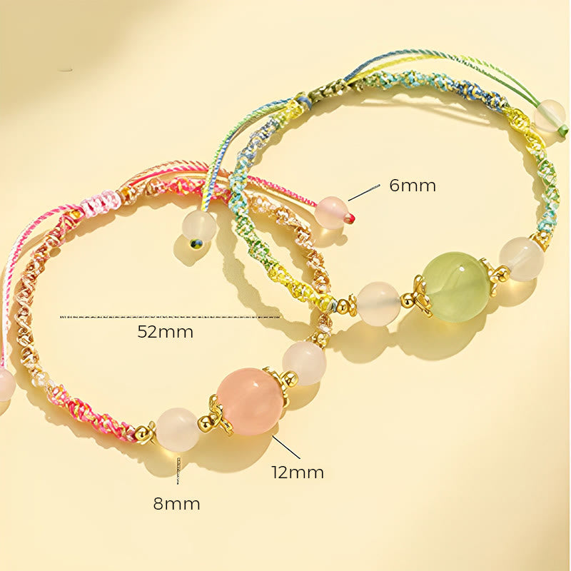 Nimara Ritual Strawberry Quartz Pink Crystal Prehnite White Agate Bead Healing Rope Bracelet