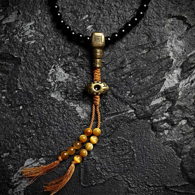 Nimara Ritual Tibetan 108 Mala Beads Black Onyx Tiger Eye Beads Nine Palaces Bagua Protection Bracelet