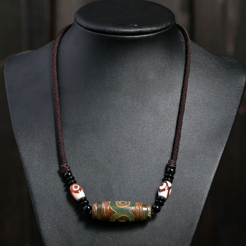 Nimara Ritual Tibetan Nine-Eye Dzi Bead Protection String Necklace