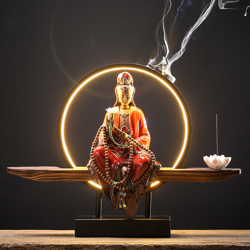 Nimara Ritual Buddha Avalokitesvara Ceramic Lotus Relaxation Incense Burner Decoration