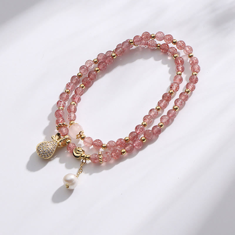 Nimara Ritual Strawberry Quartz Money Bag Positive Charm Double Wrap Bracelet