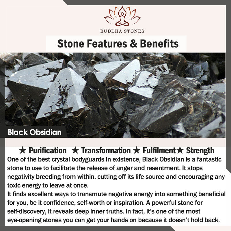 Nimara Ritual Black Obsidian Strawberry Quartz Beads Silver Sheen Obsidian Cat Head Strength Bracelet