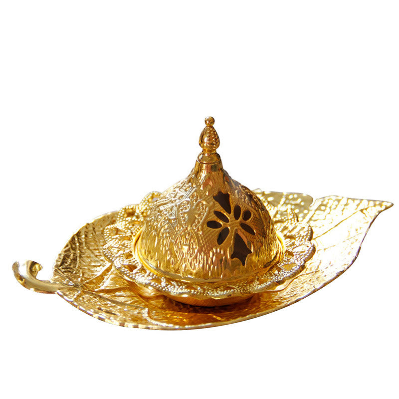 Nimara Ritual Tibetan Gold Mini Leaf Coaster Meditation Incense Burner