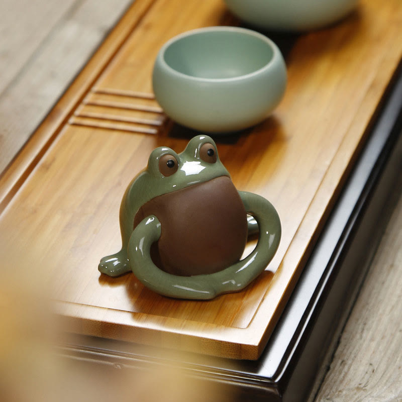 Nimara Ritual FengShui Wealth Lucky Cute Frog Ceramic Tea Pet Figurine Decoration