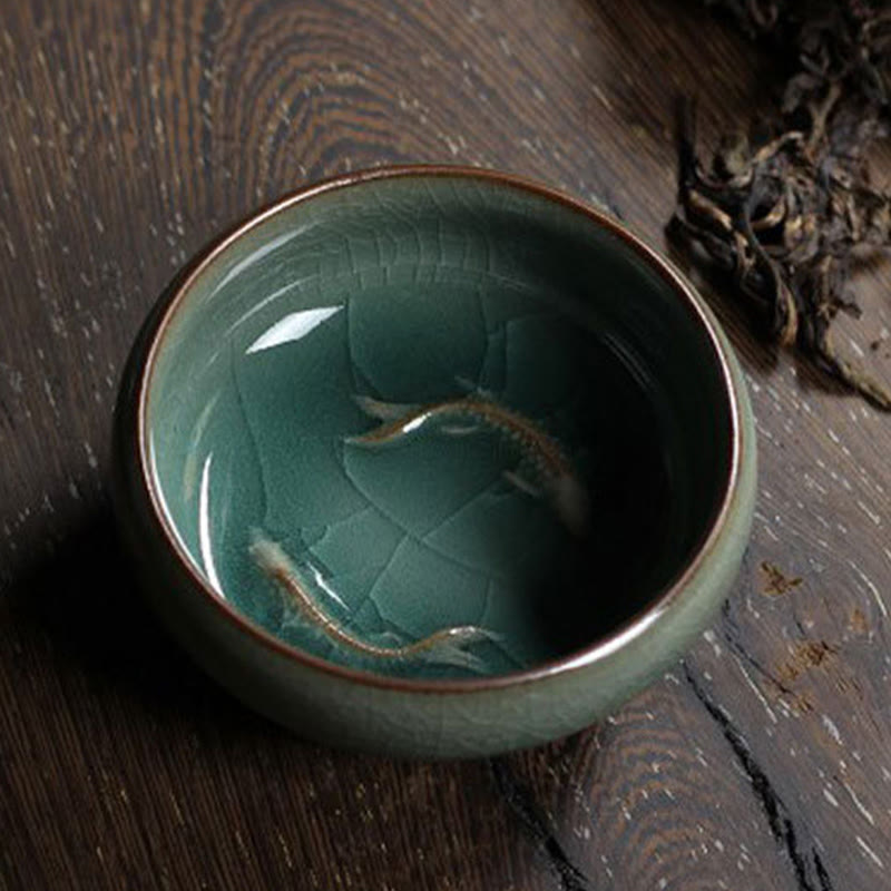 Nimara Ritual Colorful Koi Fish Ceramic Teacup Kung Fu Tea Cup Bowl