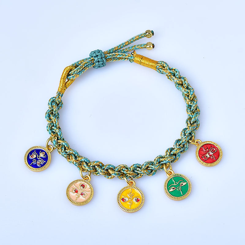 Nimara Ritual Handmade Tibetan Multicolored Rope Five God Of Wealth Luck Braid Bracelet