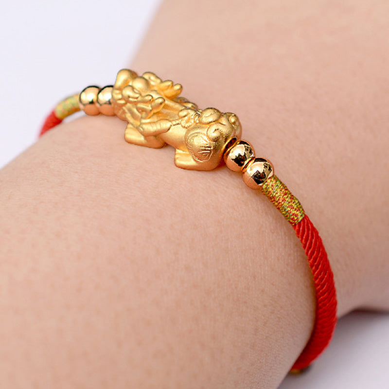 Nimara Ritual 24K Gold-Plated PiXiu Luck Red String Bracelet
