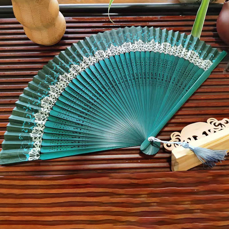 Nimara Ritual Simple Hollow Engraved Handheld Bamboo Folding Fan