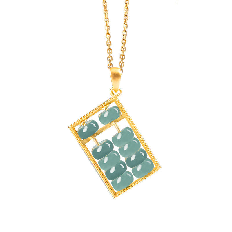 Nimara Ritual Natural Jade Abacus Pattern Abundance Titanium Steel Chain Necklace Pendant