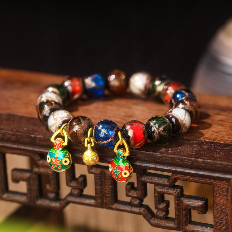Nimara Ritual Five Elements Gold Swallowing Beast Family Charm Liuli Glass Bead Luck Bracelet