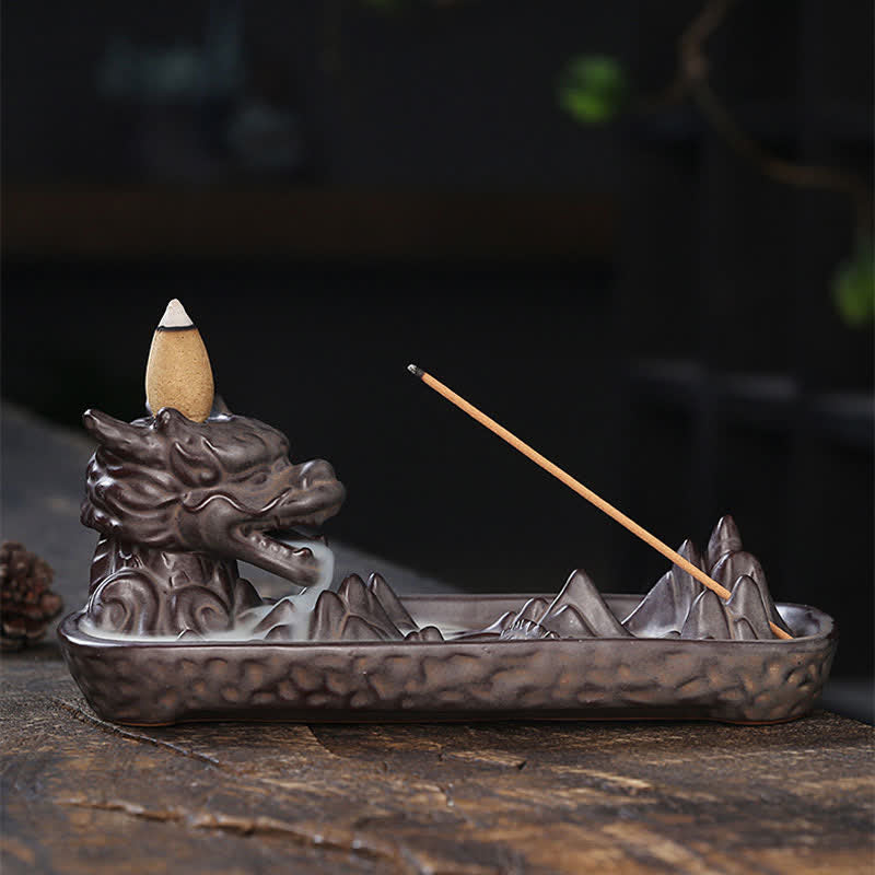 Nimara Ritual Dragon Mountain Strength Ceramic Incense Burner Decoration