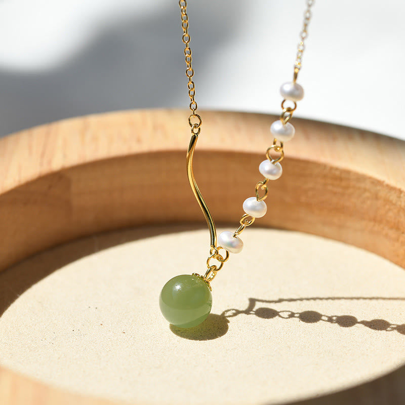 Nimara RitualNatural Hetian Jade Pearl Luck Bead Necklace Pendant