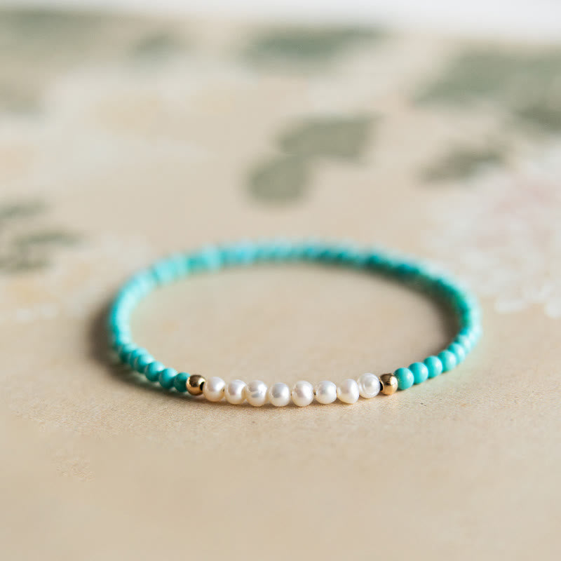 Nimara Ritual 925 Sterling Silver Natural Turquoise Pearl Beaded Bracelet