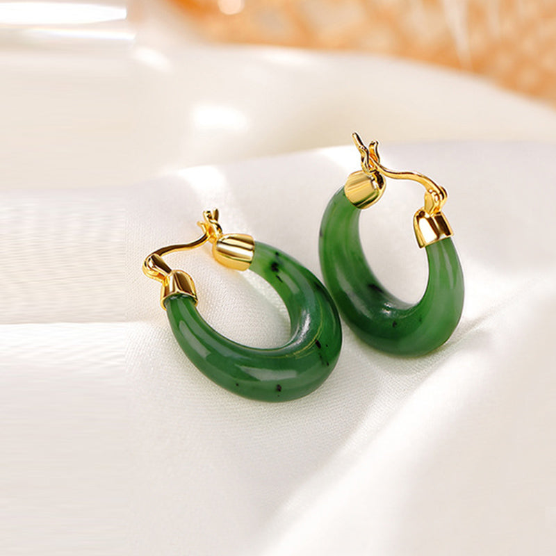 Nimara Ritual 925 Sterling Silver Plated Gold Natural Round Hetian Cyan Jade Luck Drop Earrings