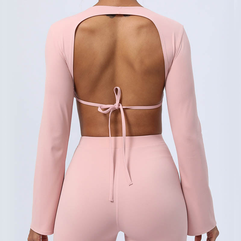 Nimara Ritual Long Sleeve Backless Strap Top Bra Flare Pants Fitness Yoga Outfit